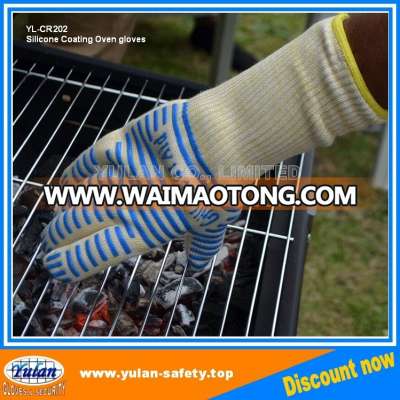 Oven, Grill & BBQ Gloves, EN407 Certified to withstand 932F, White Woven Aramid with Non-Slip Blue